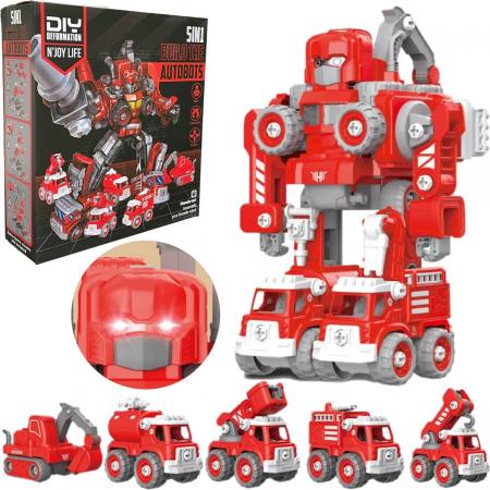 N´JOY Life - Kinderspeelgoed - Robot Speelgoed - Educatief Speelgoed - Auto Speelgoed - 5 in 1 - Rood