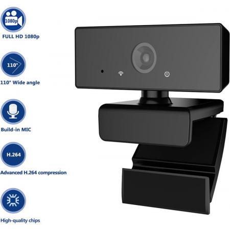 Webcam Full HD - Webcam voor pc - Vergaderen - Werk & Thuis - School - Gamen - USB- Auto focus - 360° draaibaar