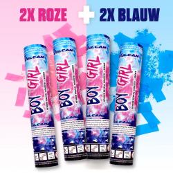 Gender Reveal Rookkanon Mix - Jongen én Meisje Surprise Pack - Confetti Kanon 2x Roze én 2x Blauw - Confetti Shooter - Confetti & Rook - Gender Reveal Party - Verrassingspakket - Premium Kwaliteit