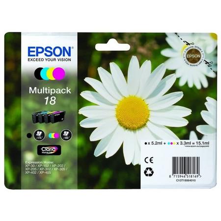 Epson C13T18064022 3.3ml 5.2ml 175paginas 180paginas Zwart, Cyaan, Magenta, Geel inktcartridge
