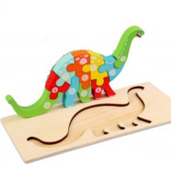 Eramic - Houten Puzzel Dinosauriër - Gratis Verzending - 3D Puzzels - Kinderen 2, 3, 4 & 5 Jaar - Educatief Speelgoed Voor Motoriek & Ruimtelijk Inzicht - Baby Cadeau - Kindercadeau - Kind Cadeau - Babycadeau