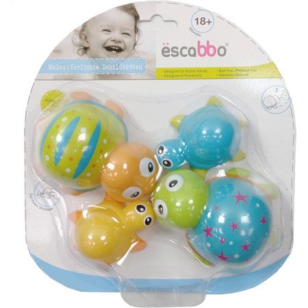Escabbo - kussende schildpadden - vader en moeder met 2 kinderen - badspeelgoed voor kinderen
