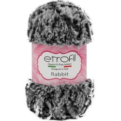 Etrofil Rabbit Bontgaren - Grijs / Zwart - 100% Polyester - 100gr - 65mt - 70907 - gehaakte knuffeldieren - Polyester bontgaren