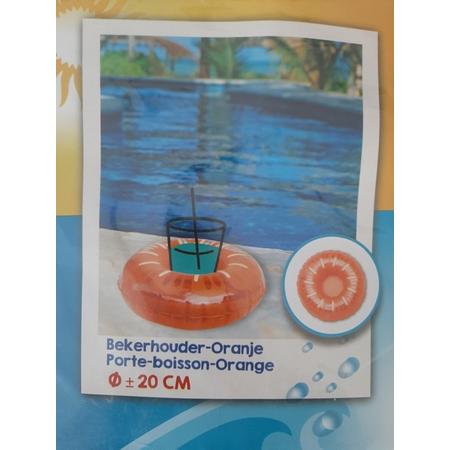 20cm Opblaasbare Bekerhouder oranje voor je glas of blikje voor in het zwembad ,DS