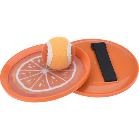 Strand vangbal spel met klittenband sinaasappel oranje 18.5 cm - Strand en camping sport speelgoed