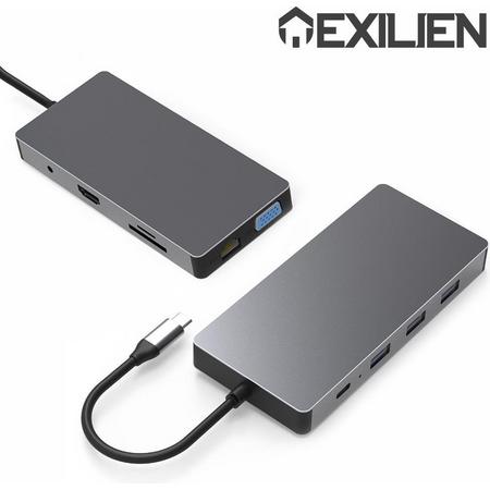 Exilien 10-in-1 USB-C Hub Adapter - Compatible met Apple Macbook Pro / Air / iMac / Mac Mini / Google Chromebook / Windows / HP / ASUS / Lenovo - Type-C Kabel naar 4K UHD HDMI Converter VGA 1080P / LAN Gigabit Ethernet - USB 3.0 - Micro SD Kaartlezer