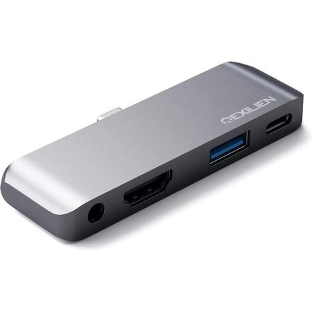 Exilien 4-in-1 USB-C Hub Adapter met 3.5mm AUX Input - Compatible met Apple Macbook Pro / Air / iMac / Mac Mini / Google Chromebook / Windows Surface / HP / ASUS / Lenovo - Type-C Kabel naar 4K UHD HDMI Converter - USB 3.0 (5Gbps) Dataoverdracht