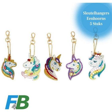 F4B Diamond Painting Dubbelzijdige Sleutelhanger Set Eenhoorns - 5 Stuks - Unicorns - Pakket Volwassenen - Accessoires - Pakket Volledig