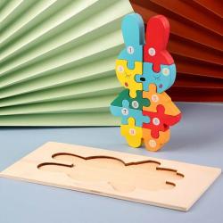 Femur Houten Kinderpuzzel – Konijn - Nijntje - Dieren Puzzel – 3D Puzzel – Goed voor de Ontwikkeling – Montessori Speelgoed – Kinderspeelgoed
