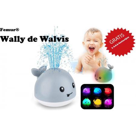 Wally de Walvis-GRIJS-Femur®-Badspeelgoed-Badspeeltje-Fontein-LED-GRATIS Batterijen