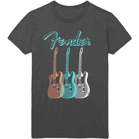 Fender Heren Tshirt -S- Triple Guitar Grijs