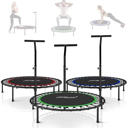 Fitness trampoline met handgreep - Mini trampoline - Kleine trampoline - Trampoline fitness - Volwassenen - 101 cm - 120 kg - Zwart - Rood