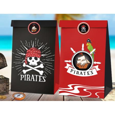 FISKA - 12x Uitdeelzakjes Piraat - Feestzakjes - Uitdeelzakjes - Cadeauzakjes - Themafeest - Kinderfeest - Kinderverjaardag - Uitdeelcadeaus - Uitdeelzakjes Piraten