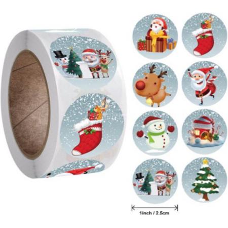 FISKA - 500 Stickers Kerst Op Een Rol - 2,5cm - Stickers Kerstmis - Label Kerst - Beloningsstickers - Stickers Kinderen - Sluitsticker - Sluitzegel
