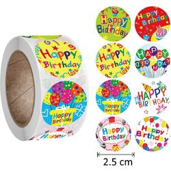 FISKA - 500 Stickers Verjaardag Op Een Rol - 2,5cm - Stickers Happy Birthday - Stickers Happy Birthday - Label Verjaardag - Label Happy Birthday - Belongingsstickers - Sluitsticker - Sluitzegel