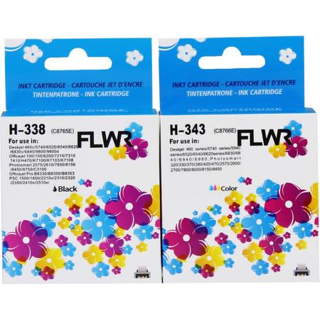 FLWR - Inktcartridge / 338 / 343 / zwart en kleur geschikt voor HP