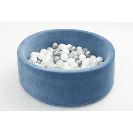 FUJL - Ballenbak - Speelbak - Donker blauw - ⌀ 90 cm - 200 ballen - Kleuren - Zilver - Parel  -Wit - Transparant