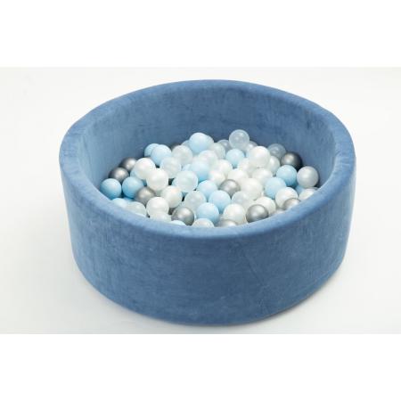 FUJL - Ballenbak - Speelbak - Donker blauw - ⌀ 90 cm - 200 ballen - Kleuren - Zilver - Parel  -baby blauw - Transparant