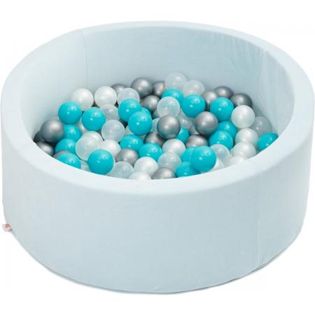 FUJL - Ballenbak - Speelbak - Licht blauw - ⌀ 90 cm - 200 ballen - Kleuren - Zilver - Parel  -Turquoise - Transparant