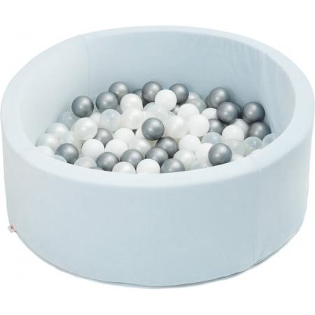 FUJL - Ballenbak - Speelbak - Licht blauw - ⌀ 90 cm - 200 ballen - Kleuren - Zilver - Parel  -Wit - Transparant