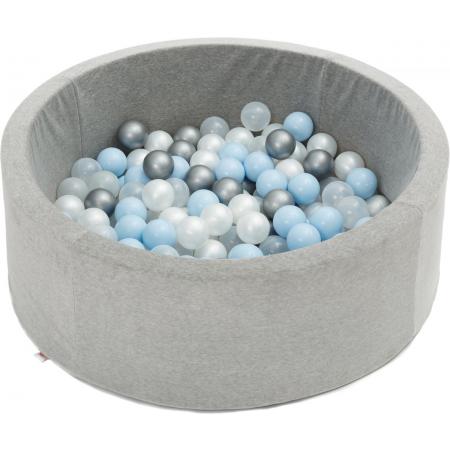 FUJL - Ballenbak - Speelbak - Lichtgrijs - ⌀ 90 cm - 200 ballen - Kleuren - Zilver - Parel  - Blauw - Transparant