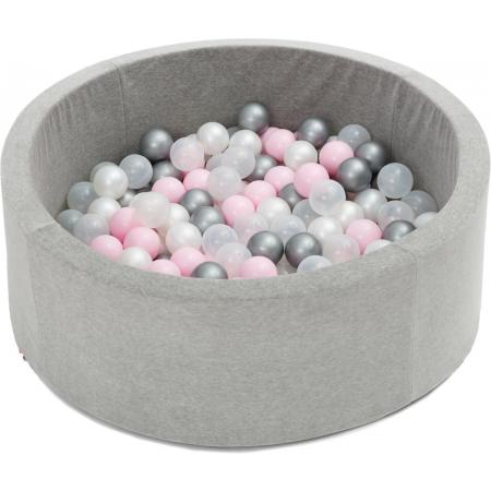 FUJL - Ballenbak - Speelbak - Lichtgrijs - ⌀ 90 cm - 200 ballen - Kleuren - Zilver - Parel  -Roze - Transparant