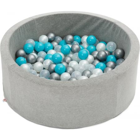 FUJL - Ballenbak - Speelbak - Lichtgrijs - ⌀ 90 cm - 200 ballen - Kleuren - Zilver - Parel  -Turquoise - Transparant