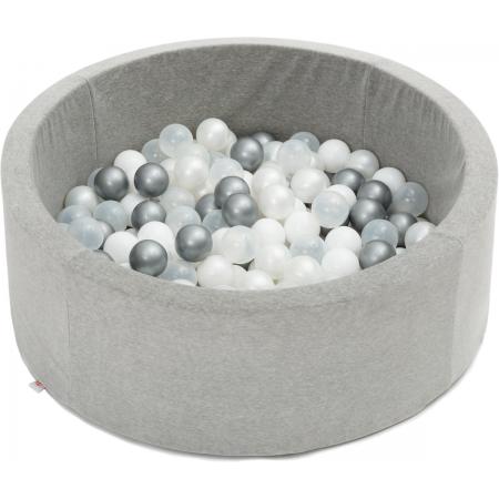 FUJL - Ballenbak - Speelbak - Lichtgrijs - ⌀ 90 cm - 200 ballen - Kleuren - Zilver - Parel  -Wit - Transparant