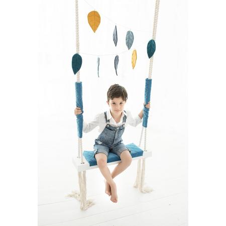 FUJL - Schommel - binnenschommel - Kinder Schommel - Handgemaakt - Blauw - 70cm x 20cm - incl. touw, karabijn & versiering