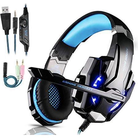 Gaming headset voor PS4, gaming-hoofdtelefoon met microfoon, stereo surround bass sound, 3,5 mm-stekker, professionele koptelefoon met ledverlichting voor Xbox One, PC, Nintendo Switch, laptop, Mac, tablet, blauw