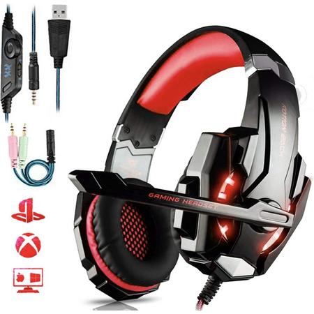 Gaming headset voor PS4, gaming-hoofdtelefoon met microfoon, stereo surround bass sound, 3,5 mm-stekker, professionele koptelefoon met ledverlichting voor Xbox One, PC, Nintendo Switch, laptop, Mac, tablet, rood