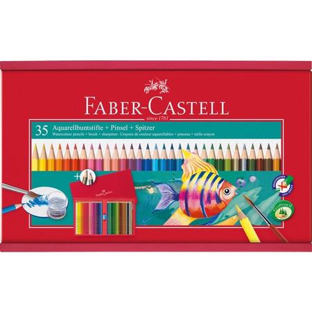 Aquarelpotlood Faber-Castell 35 stuks in houten kist met penseel en slijper