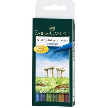 Faber Castell 6 Pitt artist pens brush landscape