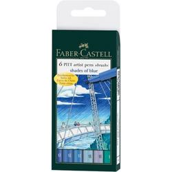 Faber Castell 6 Pitt artist pens brush shades of blue