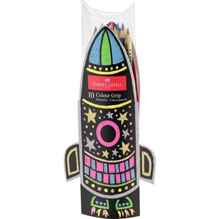 Kleurpotlood Faber-Castell Grip raket met 10 stuks assorti