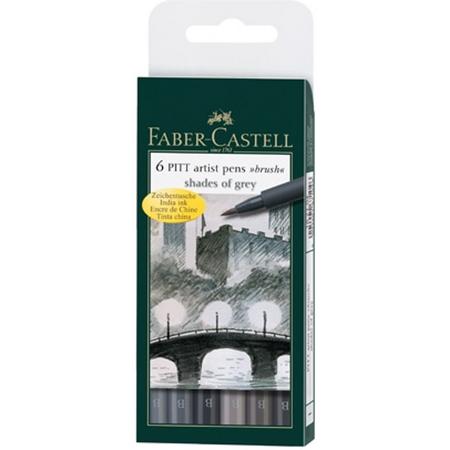 Tekenstift Faber Castell Pitt Artist Pen 6-delig etui Shades of Grey