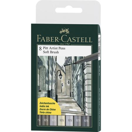 Tekenstift Faber-Castell Pitt Artist Pen Soft Brush etui 8 stuks assorti
