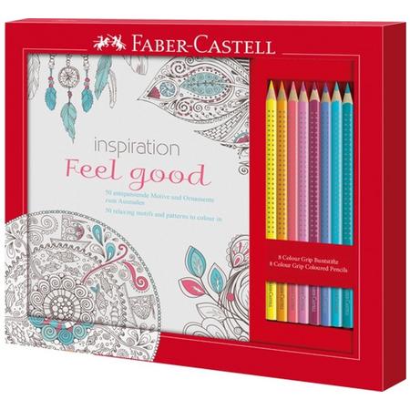kleurset Faber-Castell met 8 Grip kleurpotloden en 1 kleurboek feel good
