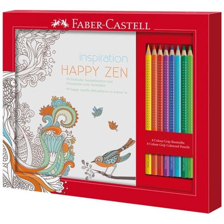 kleurset Faber Castell met 8 grip kleurpotloden en 1 kleurboek happy zen