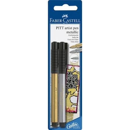 tekenstift Faber Castell Pitt Artist Pen blister met goud en zilver