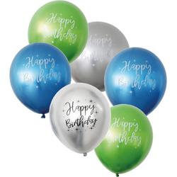 Fabs World ballonnen metallic happy birthday groen/blauw/zilver