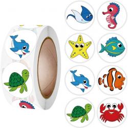 Fako Bijoux® - 500 Stickers Op Rol - 2.5cm - Vissen & Zeedieren - Beloningsstickers - Stickers Kinderen - Sluitsticker - Sluitzegel - 25mm