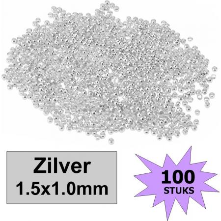 Fako Bijoux® - Knijpkralen - Knijp Kralen - Crimp Beads - Metaal - 1.5x1mm - 100 Stuks - Zilverkleurig
