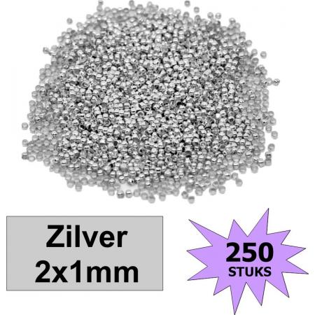 Fako Bijoux® - Knijpkralen - Metaal - 2x1mm - 250 Stuks - Zilverkleurig