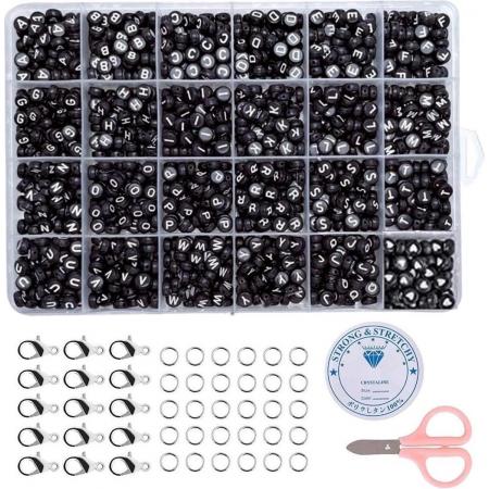 Fako Bijoux® - Letterkralen Set - Letter Beads Box - Alfabet Kralen - Sieraden Maken - 1200 Stuks - Zwart