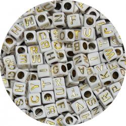 Fako Bijoux® - Letterkralen Vierkant - Letter Beads - Alfabet Kralen - Sieraden Maken - 500 Stuks - Wit/Goud