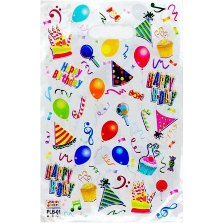 Fako Bijoux® - Uitdeelzakjes - 10 stuks - Traktatie Zakjes Voor Uitdeelcadeautjes - Uitdeelzakjes Kinderfeestje - Verjaardag - 16.5x25cm - Happy Birthday Wit