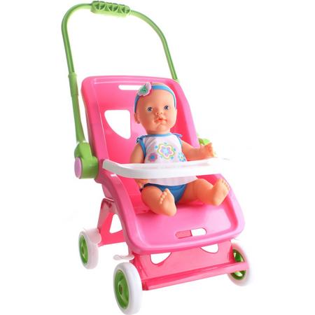 Falca Babypop Met Wagen Blauw/roze Meisjes