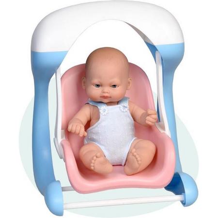 Falca Babypop Mini Baby Met Babyschommel 28 Cm Blauw/roze