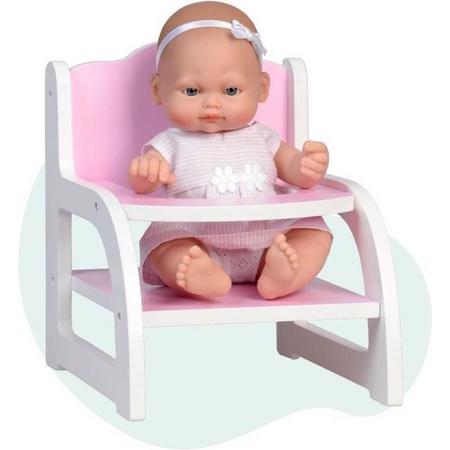 Falca Babypop Mini Baby Met Houten Kinderstoel 28 Cm Roze